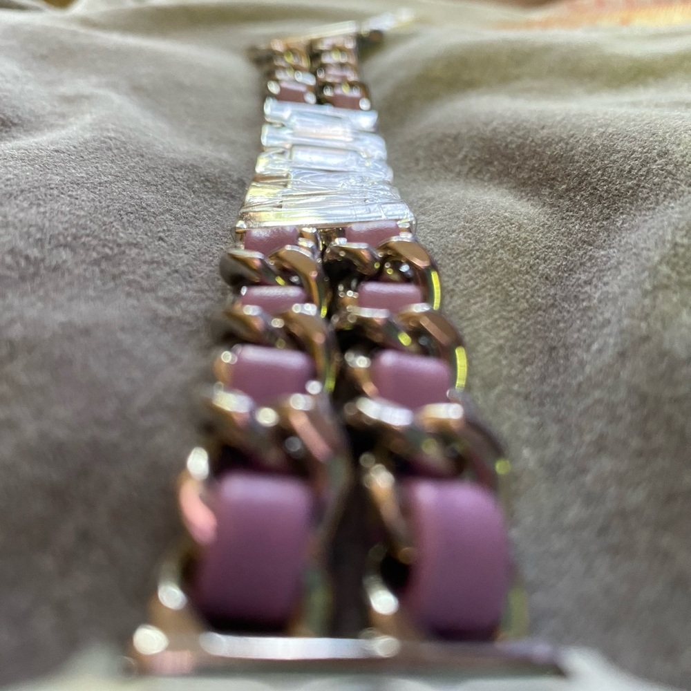 Metal + faux Leather Band Strap for Apple Watch.
